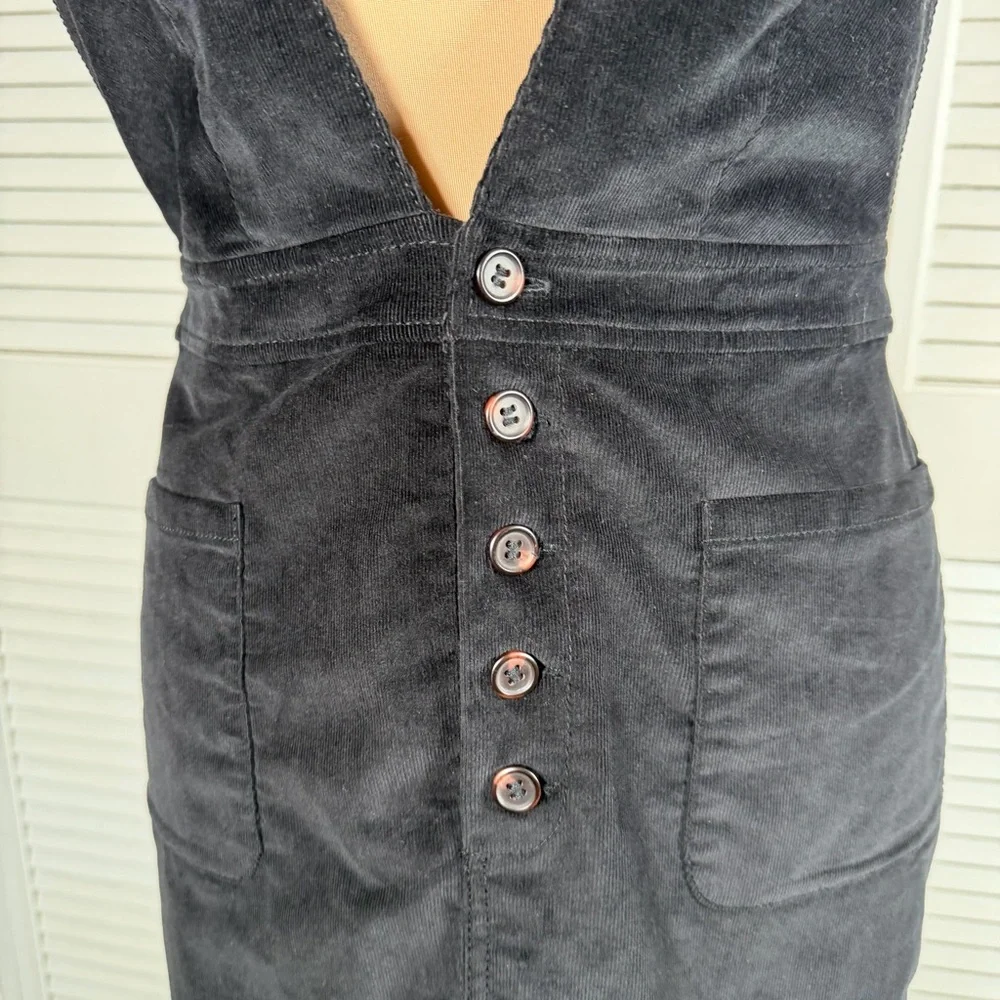 Free People Corduroy‎ Pinafore Mini Dress Black Cross Back Button Front Size 6